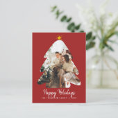 Rood  script met kerstboomrand briefkaart (Staand voorkant)