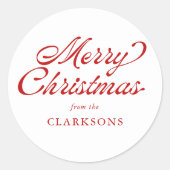 Rood  Script Modern Merry Christmas Ronde Sticker (Voorkant)