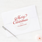 Rood  Script Modern Merry Christmas Ronde Sticker (Envelop)