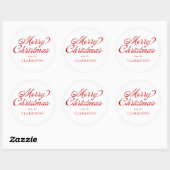 Rood  Script Modern Merry Christmas Ronde Sticker (Vel)