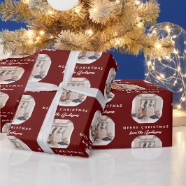 Rood script naam kerstfamilie foto cadeaupapier