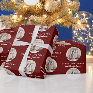 Rood script naam kerstfamilie foto cadeaupapier