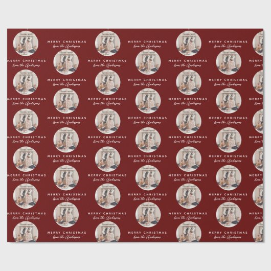 Rood script naam kerstfamilie foto cadeaupapier (Vlak)