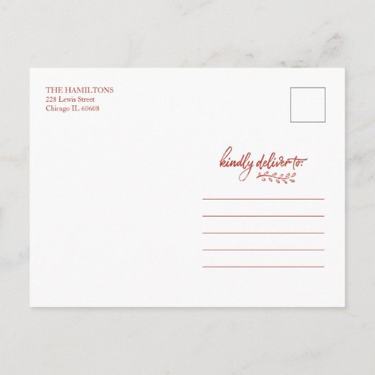 Rood script unieke foto Prettige feestdagen Kerstm Briefkaart (Achterkant)