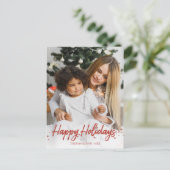 Rood script unieke foto Prettige feestdagen Kerstm Briefkaart (Staand voorkant)