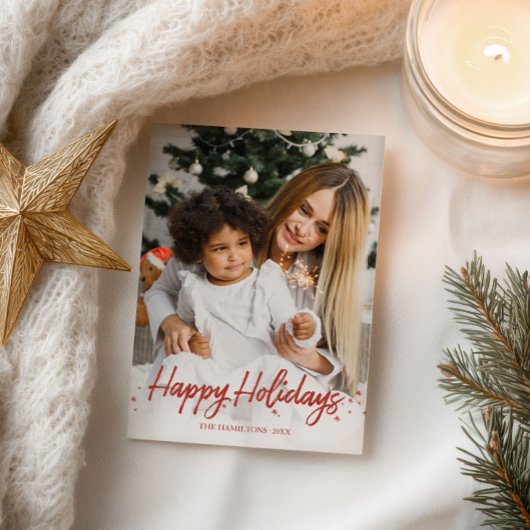 Rood script unieke foto Prettige feestdagen Kerstm Briefkaart