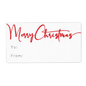 Rood Script Vrolijk Kerst Rechthoekig Gift Etiket (Voorkant)