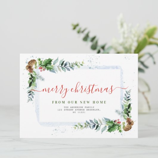 Rood script Vrolijk kerstfeest bewegende aankondig Feestdagenkaart (Staand voorkant)