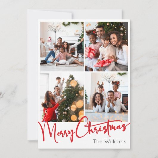 Rood Script Vrolijk Kerstmis Verticaal 4 Foto Feestdagenkaart