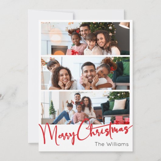 Rood Script Vrolijk Kerstmis Verticaal 6 Foto Feestdagenkaart (Voorkant)