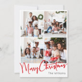 Rood Script Vrolijk Kerstmis Verticaal 7 Foto Feestdagenkaart (Voorkant)