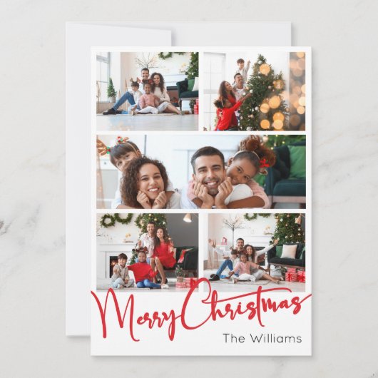 Rood Script Vrolijk Kerstmis Verticaal 8 Foto Feestdagenkaart (Voorkant)