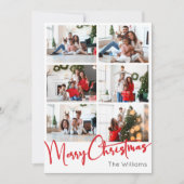 Rood Script Vrolijk Kerstmis Verticaal Tien Foto Feestdagenkaart (Voorkant)