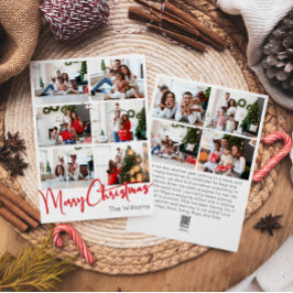 Rood Script Vrolijk Kerstmis Verticaal Tien Foto Feestdagenkaart