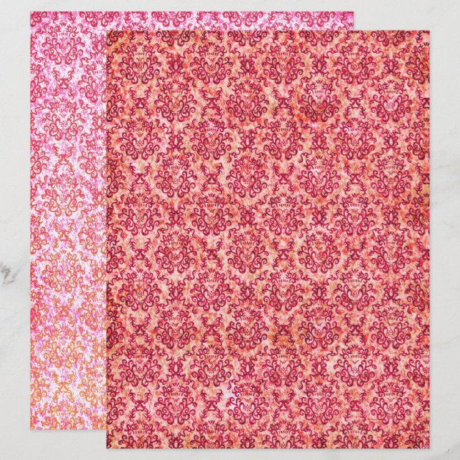 Rood shabby  motief plakboekpapier (Voorkant / Achterkant)