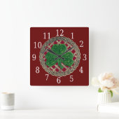 Rood shamrock en Keltische knots Square klok (Huis)