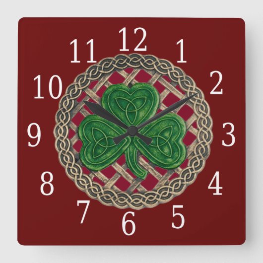 Rood shamrock en Keltische knots Square klok (Voorkant)