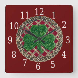 Rood shamrock en Keltische knots Square klok