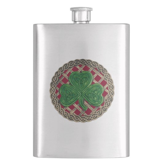 Rood Shamrock on Celtic Knots Flask Heupfles (Voorkant)