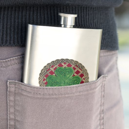 Rood Shamrock on Celtic Knots Flask Heupfles (Voorbeeld)