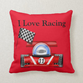 Rood Sierkussen "I Love Racing" met racewagen en v