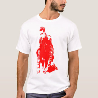 Rood silhouet van een man met zijn handen op de gr t-shirt