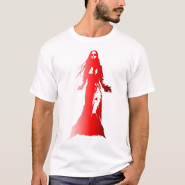 Rood silhouet van een vrouw met lang haar stroomt  t-shirt