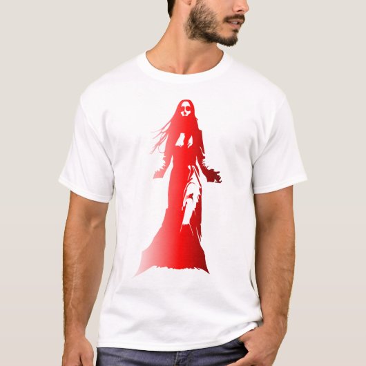 Rood silhouet van een vrouw met lang haar stroomt  t-shirt (Voorkant)