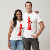 Rood silhouet van een vrouw met lang haar stroomt  t-shirt (Unisex)