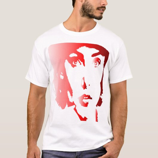 Rood silhouet van het gezicht van een vrouw met pe t-shirt (Voorkant)