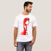 Rood silhuette een jong man visueel impactvol afbe t-shirt (Voorkant volledig)