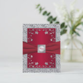 Rood, Silver FAUX Folie Floral RSVP-kaart RSVP Kaartje (Staand voorkant)