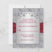 Rood, Silver FAUX Folie Floral RSVP-kaart RSVP Kaartje (Achterkant)