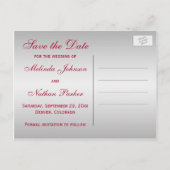 Rood, Silver FAUX FOLIE Floral Save the Date Kaart (Achterkant)