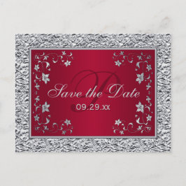 Rood, Silver FAUX FOLIE Floral Save the Date Kaart