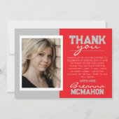Rood & Silver Grey Modern Afstuderen Dank je kaart (Voorkant)