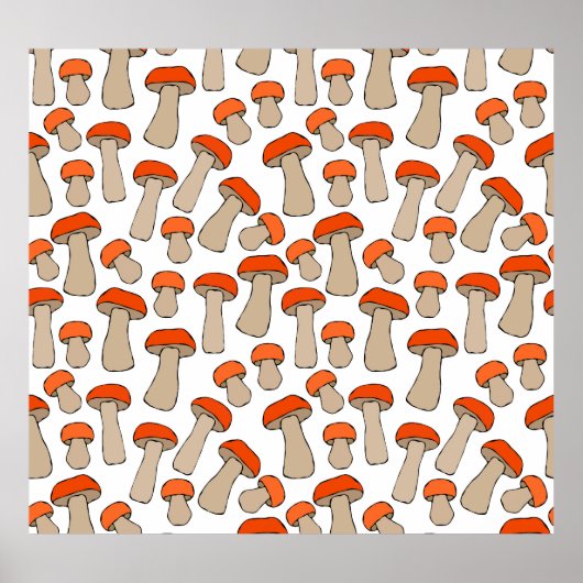 Rood Sinaasappel Aspen Paddenstoelen Patroon Poster (Voorkant)