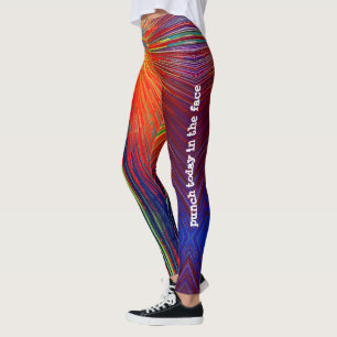 Rood Sinaasappel Blauw Stripe Patroon Punch Vandaa Leggings