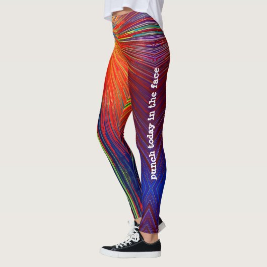 Rood Sinaasappel Blauw Stripe Patroon Punch Vandaa Leggings (Links)