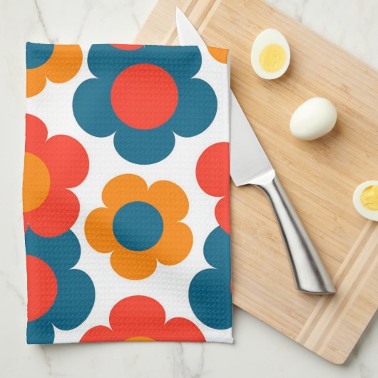 Rood Sinaasappel Blauw Tropische Bloemen Botanisch Theedoek (Quarter Fold)