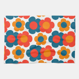 Rood Sinaasappel Blauw Tropische Bloemen Botanisch Theedoek