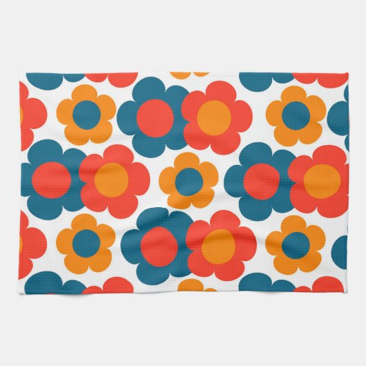 Rood Sinaasappel Blauw Tropische Bloemen Botanisch Theedoek (Horizontaal)