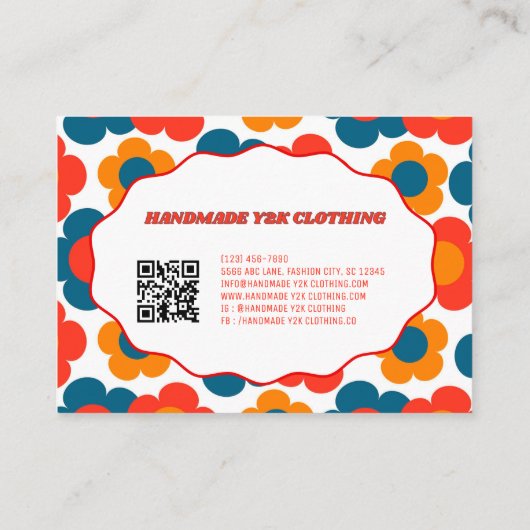 Rood Sinaasappel Blauw Y2K Bloem Handgemaakte Kled Visitekaartje (Achterkant)