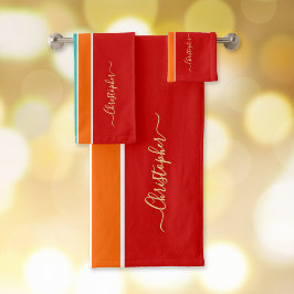 Rood Sinaasappel Blauwgroen Racing Stripes Faux Go Bad Handdoek