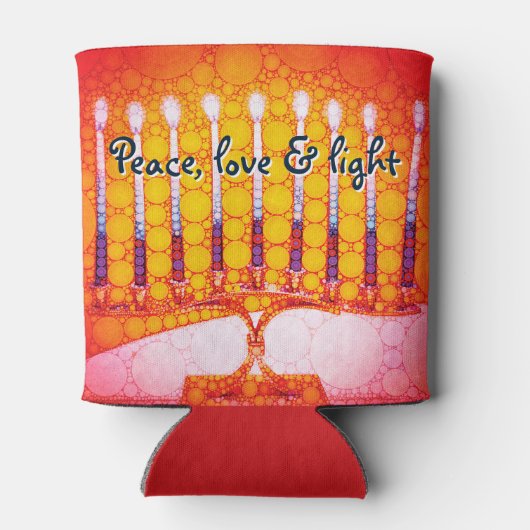 Rood Sinaasappel Chanoeka Menorah Peace Love Licht Blikjeskoeler (Achterkant)