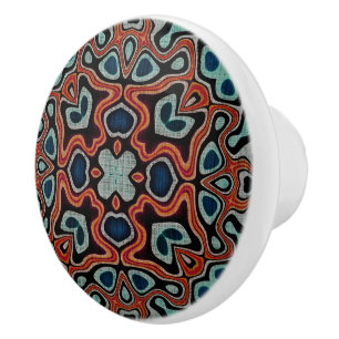 Rood Sinaasappel Donker Blauwgroen Blauw Etnische Keramische Knop