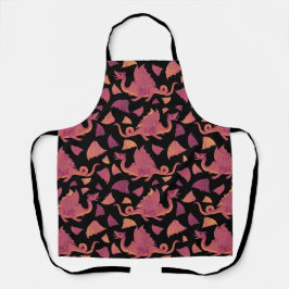 Rood Sinaasappel Drakenpatroon op zwart Schort