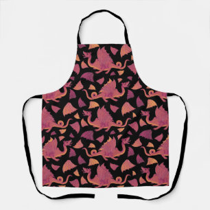 Rood Sinaasappel Drakenpatroon op zwart Schort