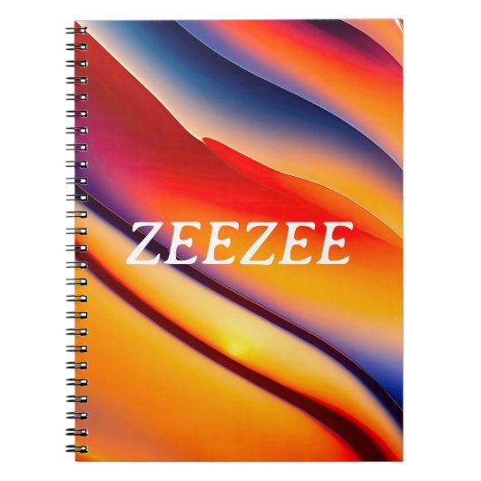 Rood, Sinaasappel en blauw Wavy Abstract Notitieboek (Voorkant)