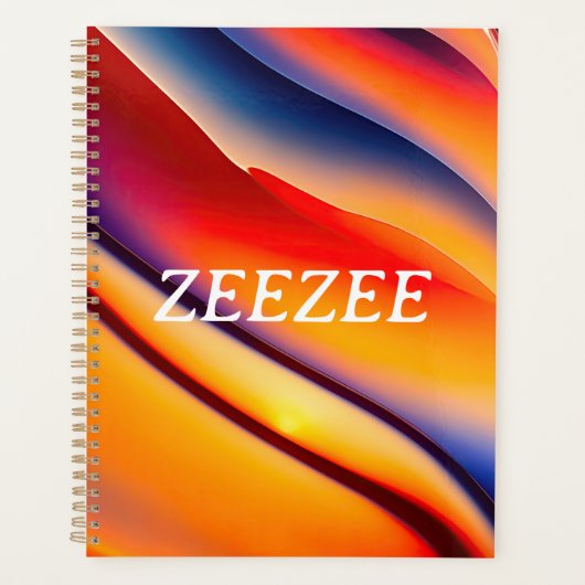 Rood, Sinaasappel en blauw Wavy Abstract Planner (Voorkant)